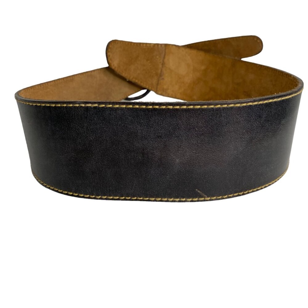 Handmade waxed oil tan leather wide belt 9294 brown round buckle Made in Uruguay - Picture 4 of 6